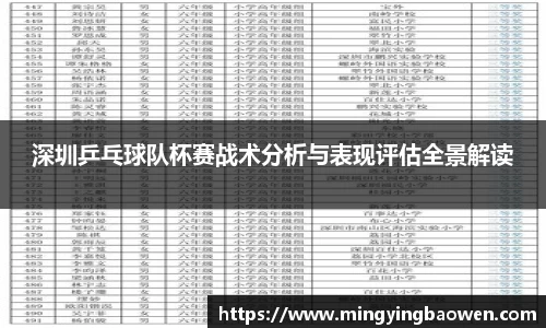 深圳乒乓球队杯赛战术分析与表现评估全景解读
